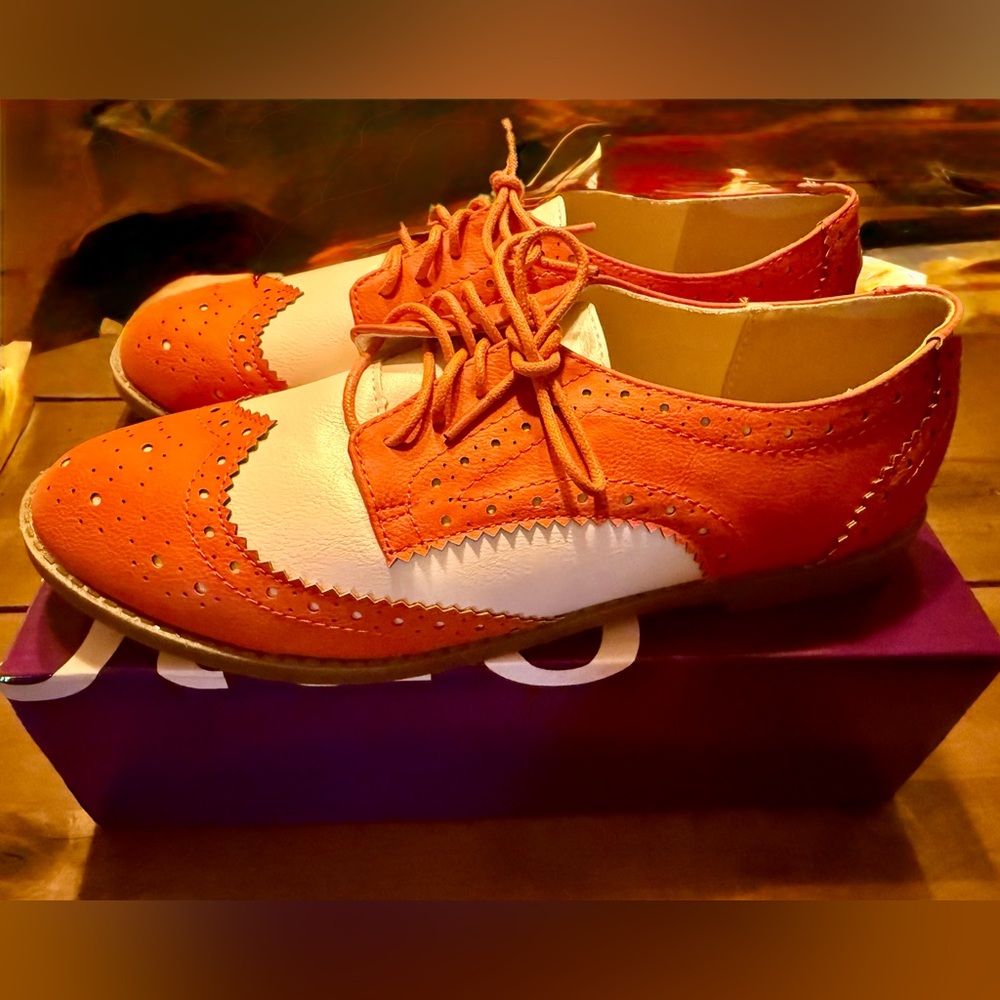Vibrant Orange and White Oxfords